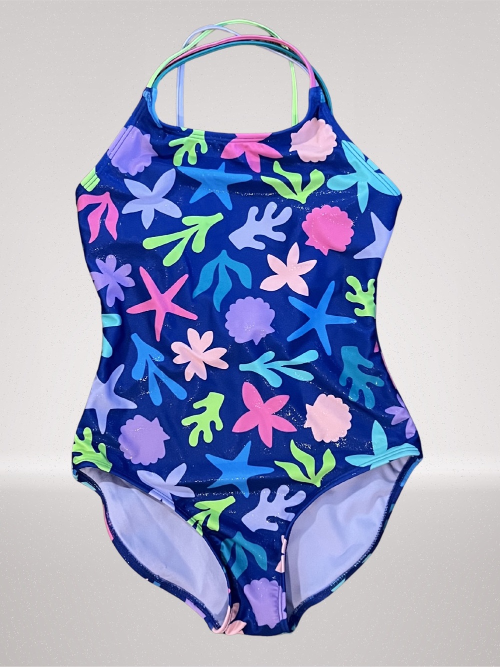 Cat & Jack Navy One-Piece Swimsuit with Neon Sea Life Print